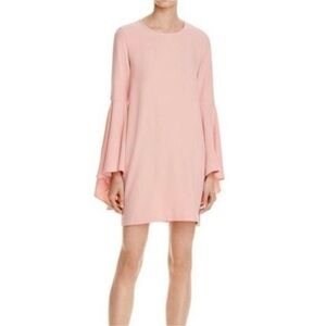 NWT Aqua Bloomingdales Blush Pink Crepe Bell Sleeve Mini Shift Dress Size Medium